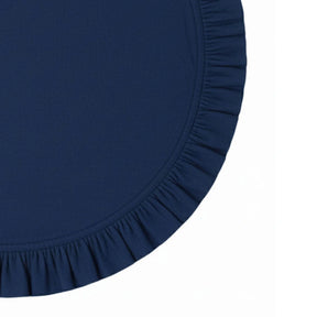 Dark blue cotton round placemat with ruffled edge