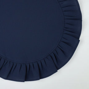 Deep blue ruffle edge cotton napkins, reusable and eco-friendly, perfect for everyday dining or special occasions.