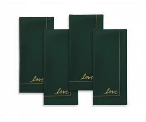 Forest green cotton cloth napkins with subtle embroidery, classic color for holiday and everyday dining
