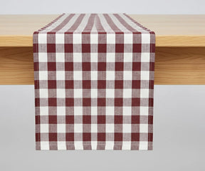 Buffalo checked table runner fabric in Dark Red and white plaid pattern