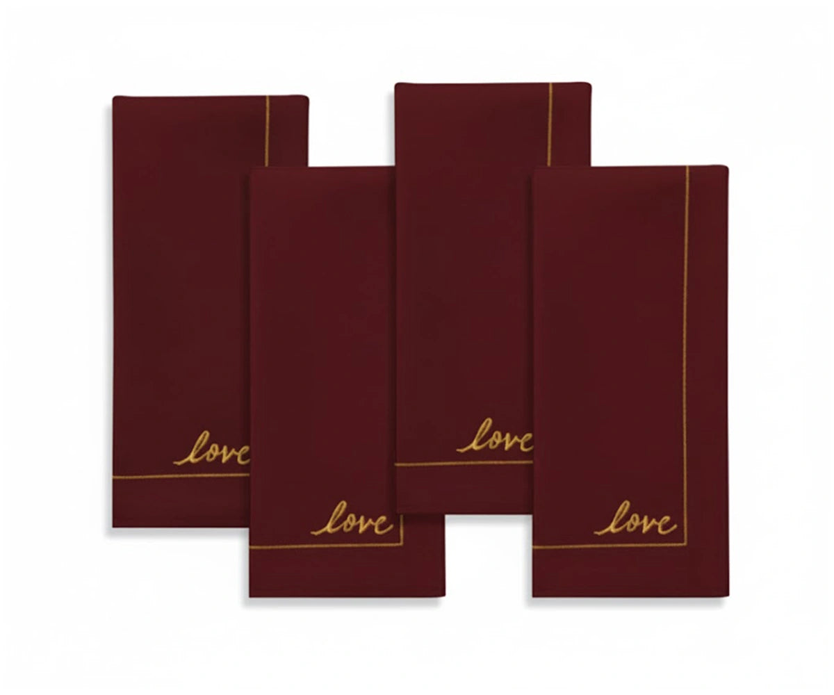 Burgundy cotton cloth napkins with refined embroidered detail, elegant table linens for festive occasions