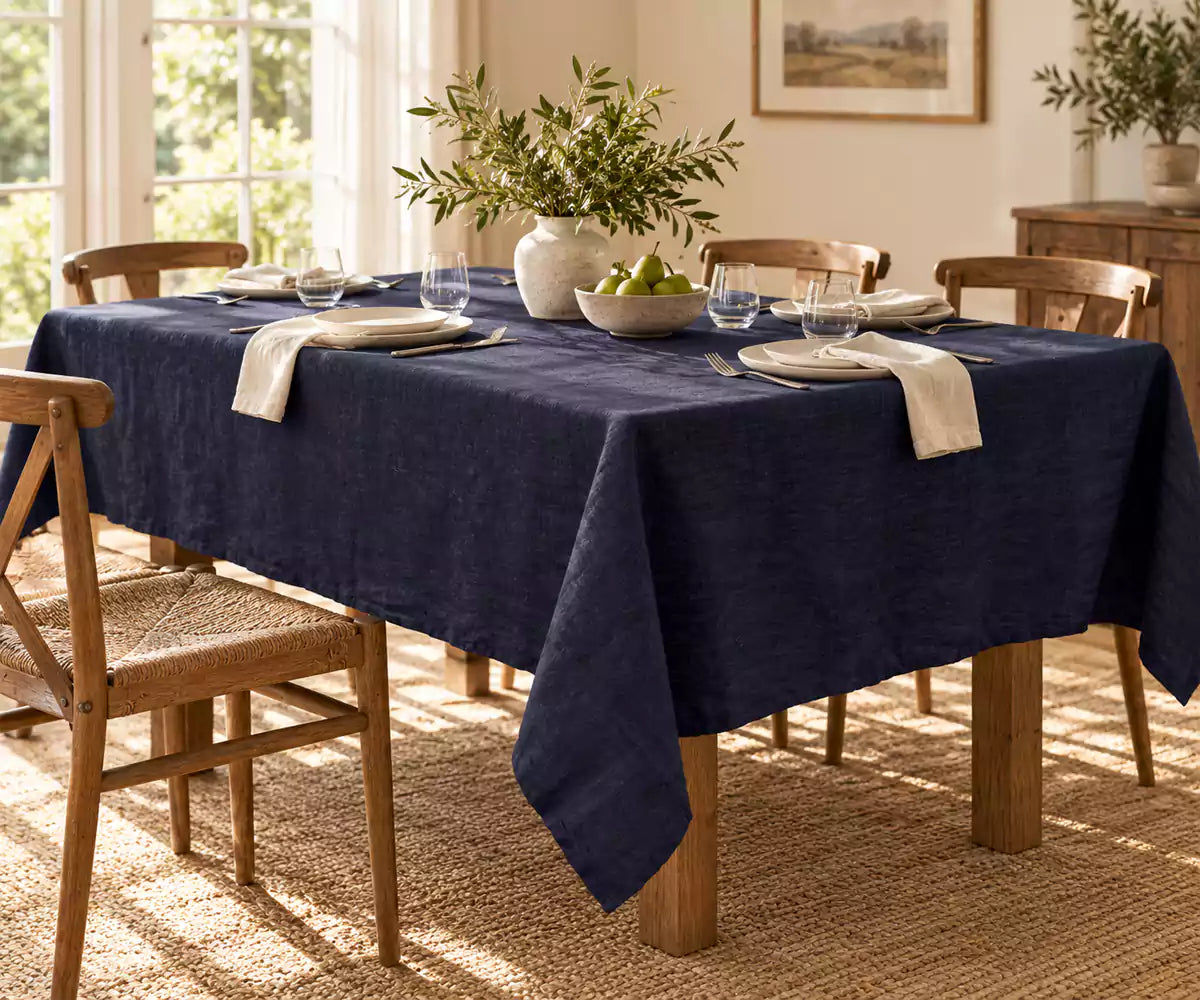 Dark Blue Linen Tablecloth