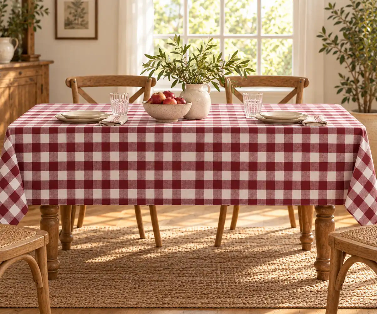 Dark Red Tablecloth - Plaid