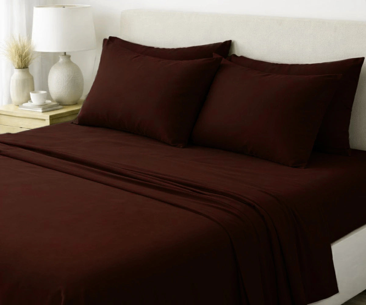 Dark brown 100% flax linen bedding set with deep pocket fitted sheet for thick mattress