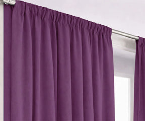 Plum purple cotton curtain panel on window