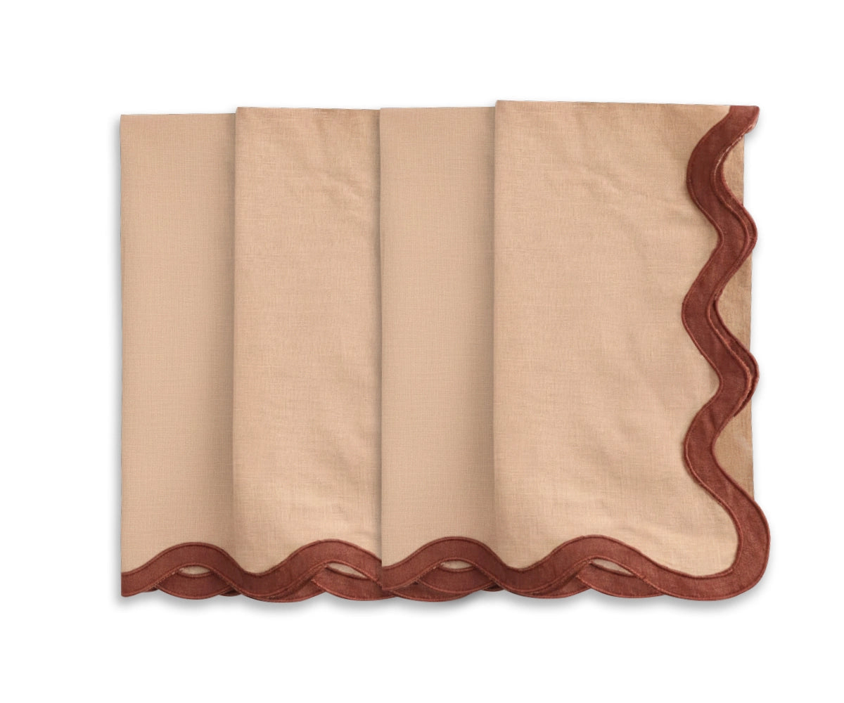 European linen napkin with scalloped embroidered edge for elegant table setting