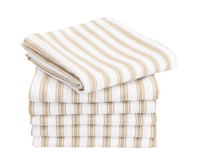 Soft 100% cotton tea towels in beige and white for everyday kitchen use