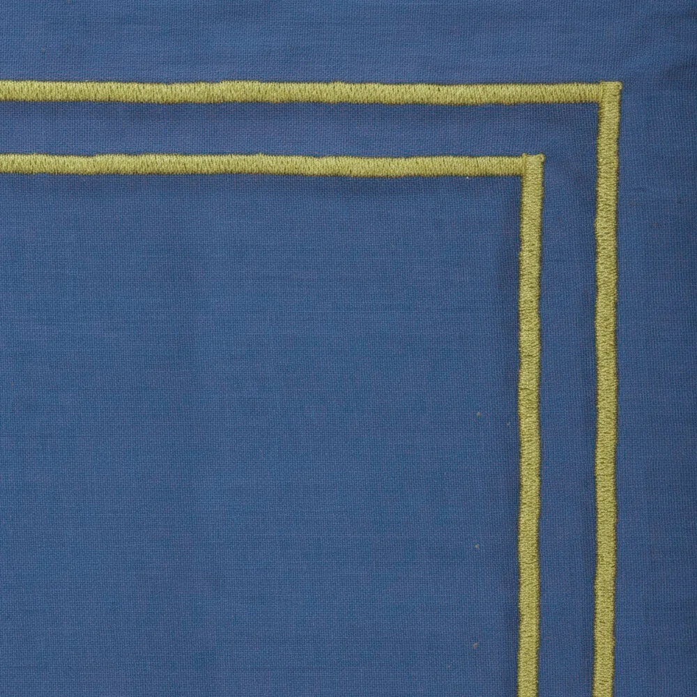 Navy blue cotton napkins with golden trim, premium dining linen