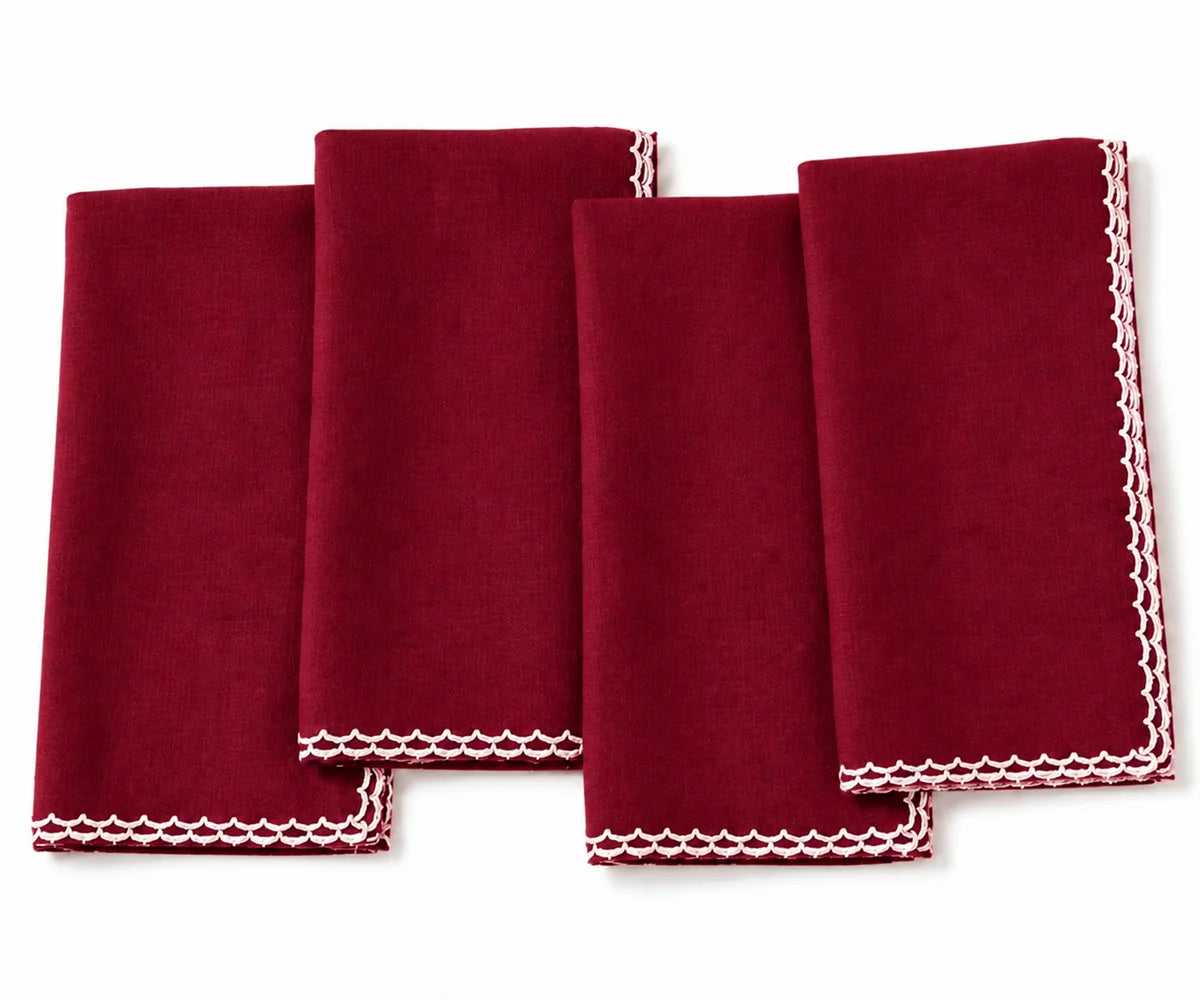 Burgundy cotton dinner napkins, elegant reusable table napkins for formal dining, holiday gatherings, weddings, and special events