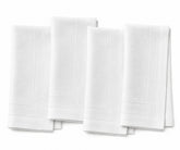 White linen napkins with double hemstitch, luxury cloth dinner napkins for weddings, fine dining, restaurants, and formal table settings.