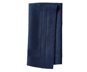 Blue cloth napkins with double hemstitch border, washable cotton napkins for wedding receptions, Thanksgiving tables, and modern dining decor