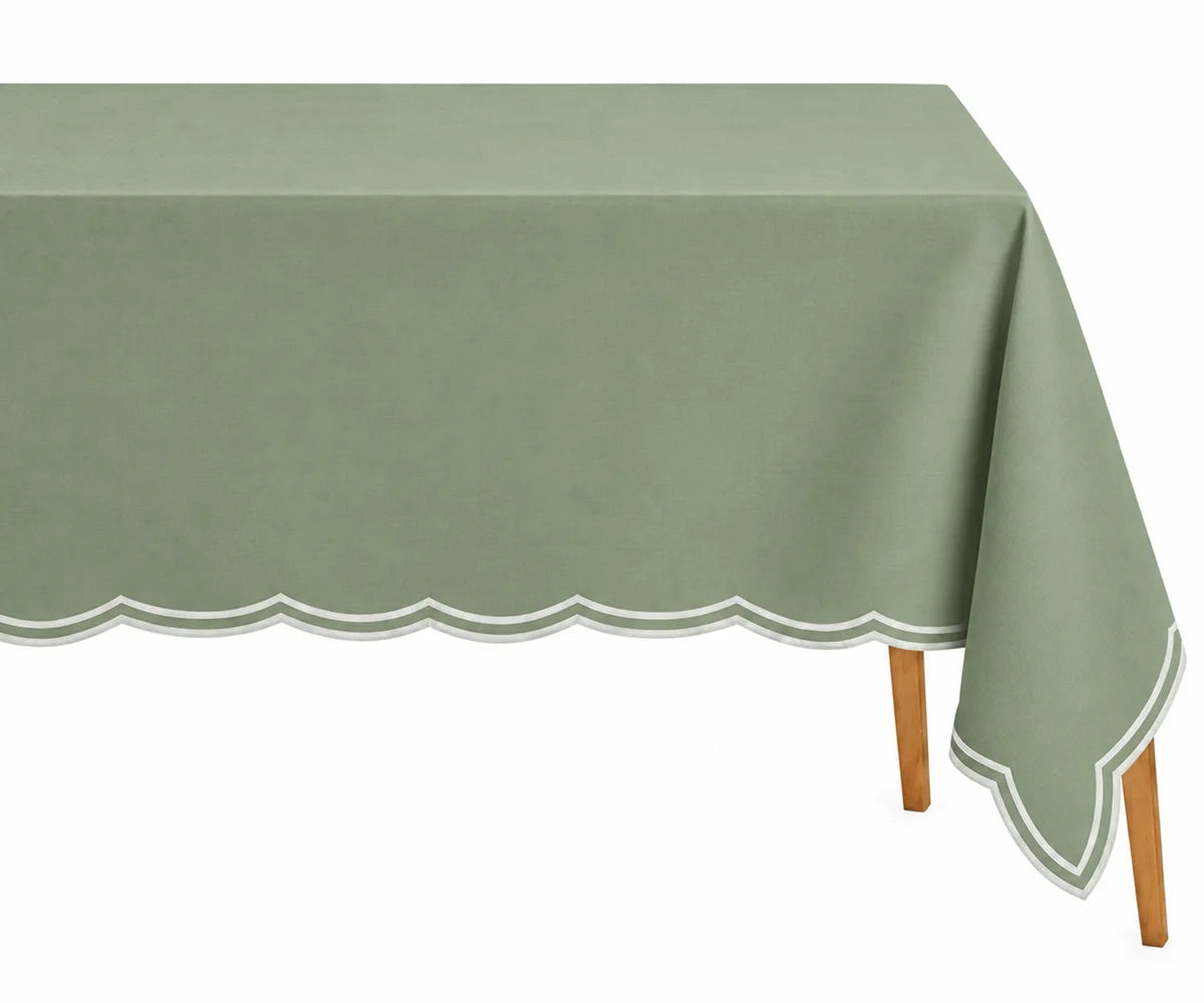 Embroidered sage green tablecloth for rectangular dining tables, weddings, and special occasions