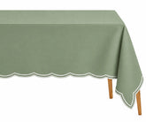 Embroidered sage green tablecloth for rectangular dining tables, weddings, and special occasions