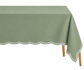 Embroidered sage green tablecloth for rectangular dining tables, weddings, and special occasions