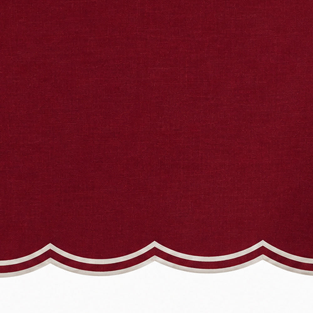 Burgundy scalloped round tablecloth, 100% cotton table cover for dining tables