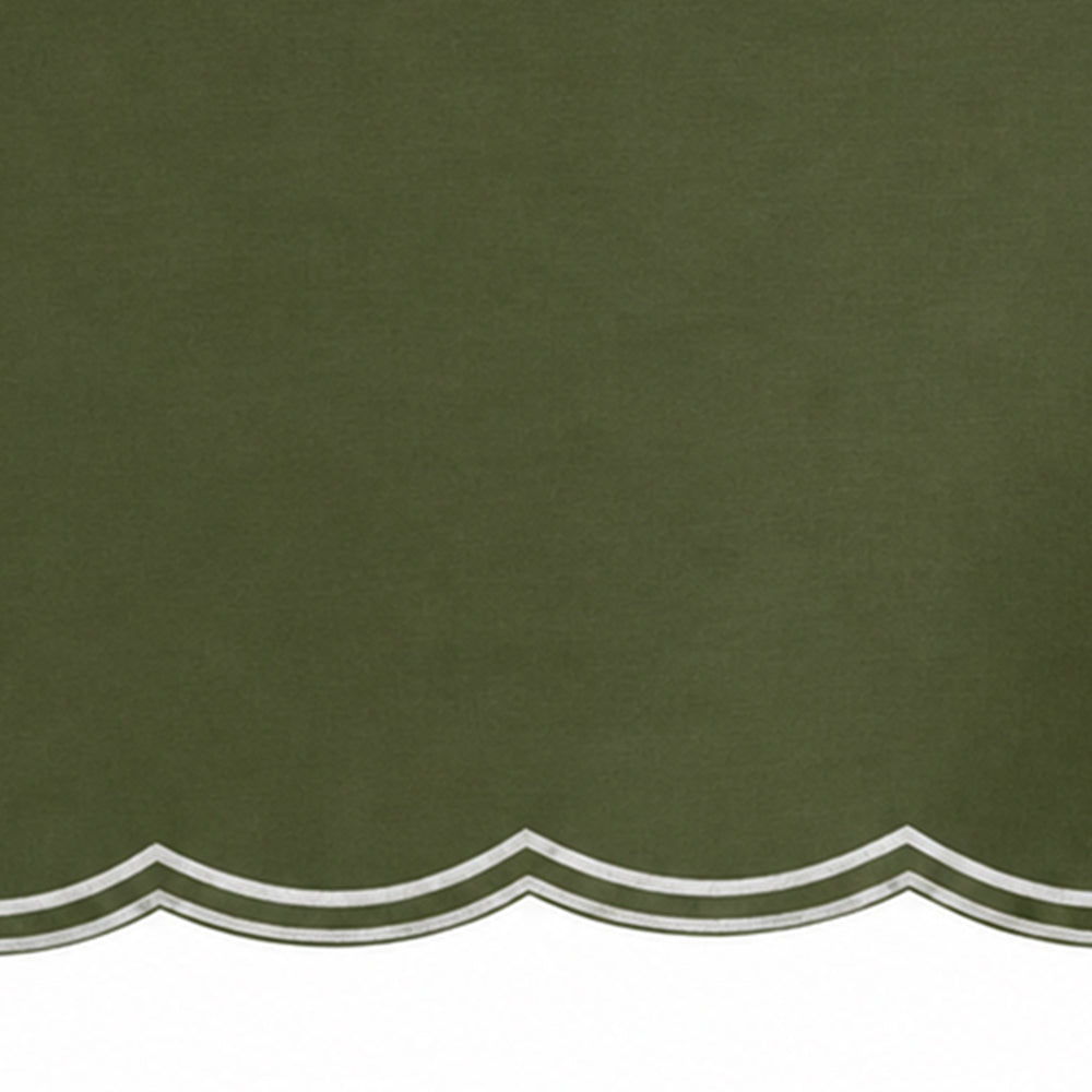 Olive green scalloped round tablecloth, 100% cotton table cover for everyday meals