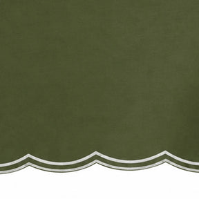 Olive green scalloped tablecloth for farmhouse dining, fall gatherings, Thanksgiving, and special occasions.