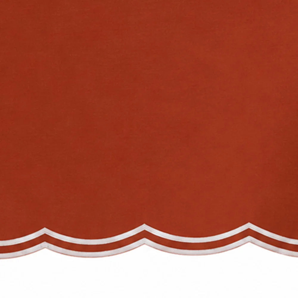 Rust rectangle cotton tablecloth with white scalloped embroidered edges