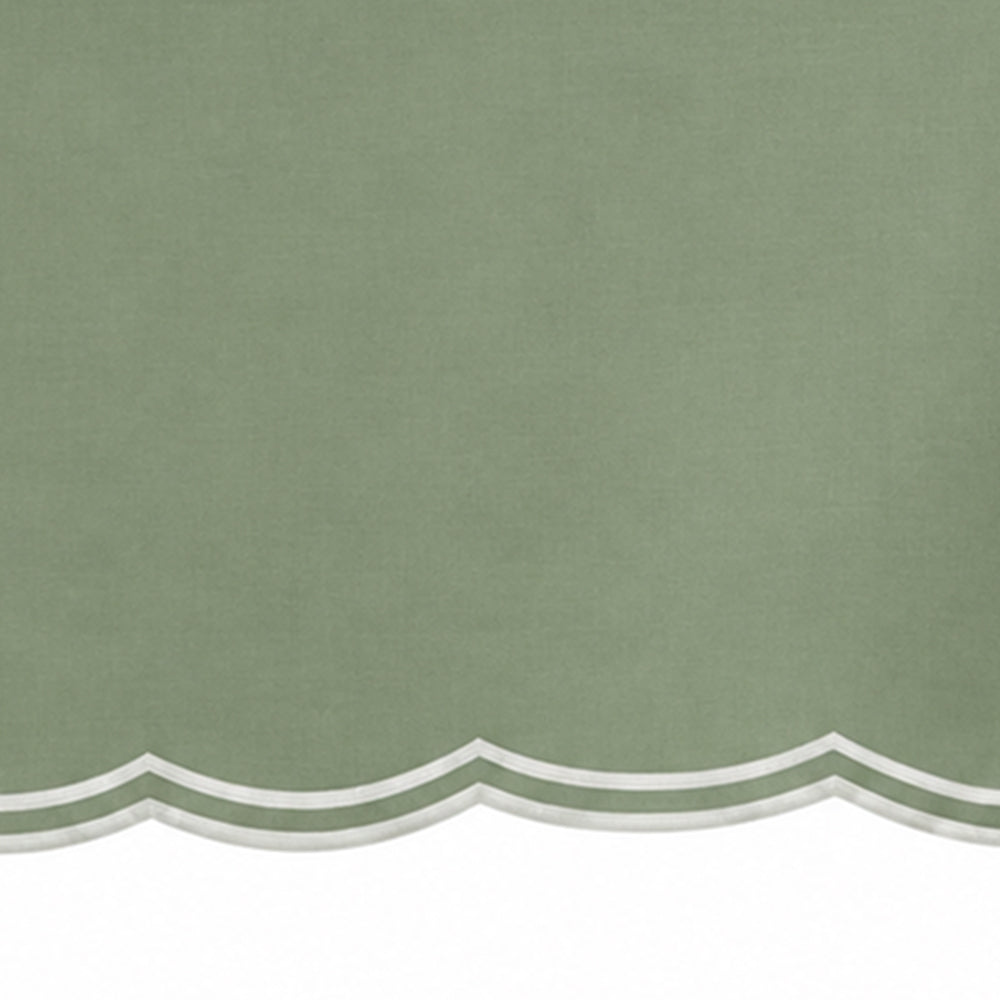 Sage green scalloped round tablecloth, 100% cotton table cover for everyday dining, holiday gatherings, parties, and wedding tables