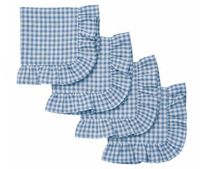 Blue gingham ruffle cloth napkins set of reusable cotton checkered table napkins with scalloped edge