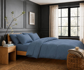 Premium dusty blue linen duvet cover for minimalist bedrooms and lightweight cooling sleep comfort
