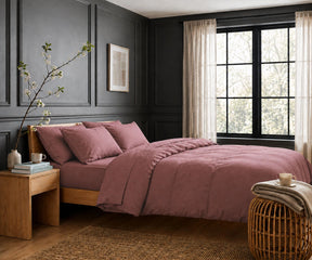 Dusty mauve linen duvet cover set for elegant feminine bedroom decor with breathable soft linen fabric