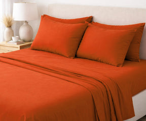 Rust European flax linen bedding set, earthy tone luxury breathable sheets for modern bedroom decor