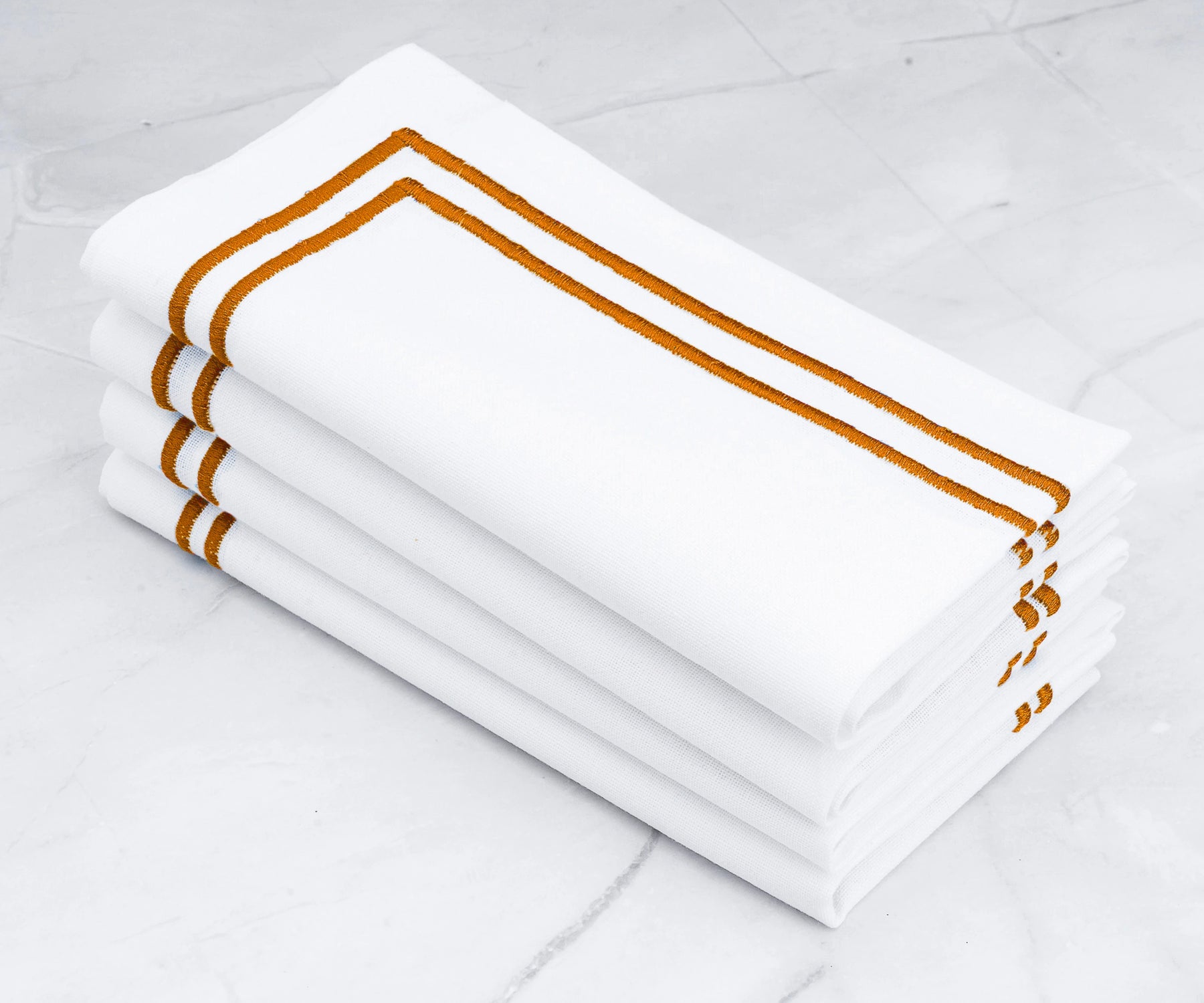 Terracotta double line embroidery cotton dinner napkins, reusable embroidered cloth napkins for elegant table décor