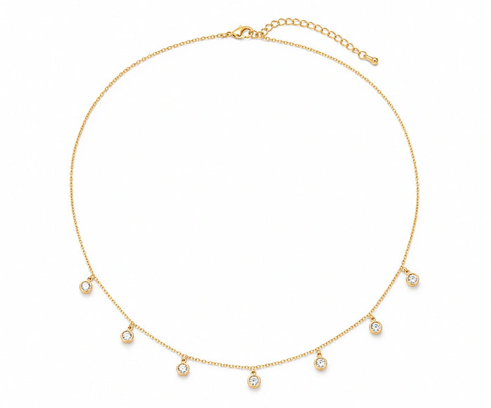 Delicate gold station necklace with sparkling cubic zirconia stones
Dainty necklace for women, everyday wear and layering