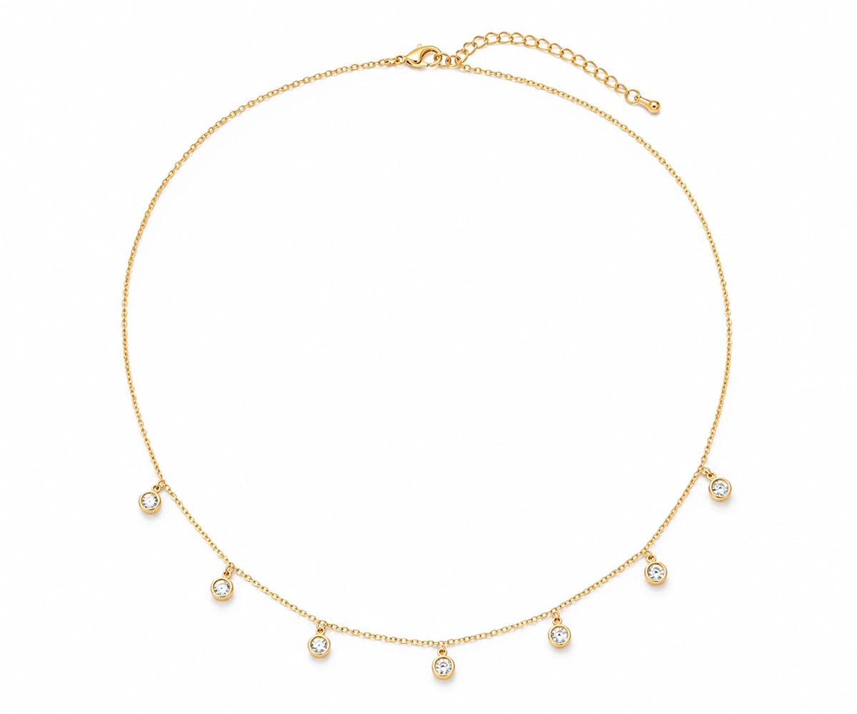 Delicate gold station necklace with sparkling cubic zirconia stones
Dainty necklace for women, everyday wear and layering