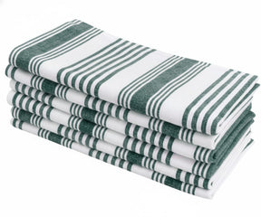 Stacked green striped cotton dining napkins