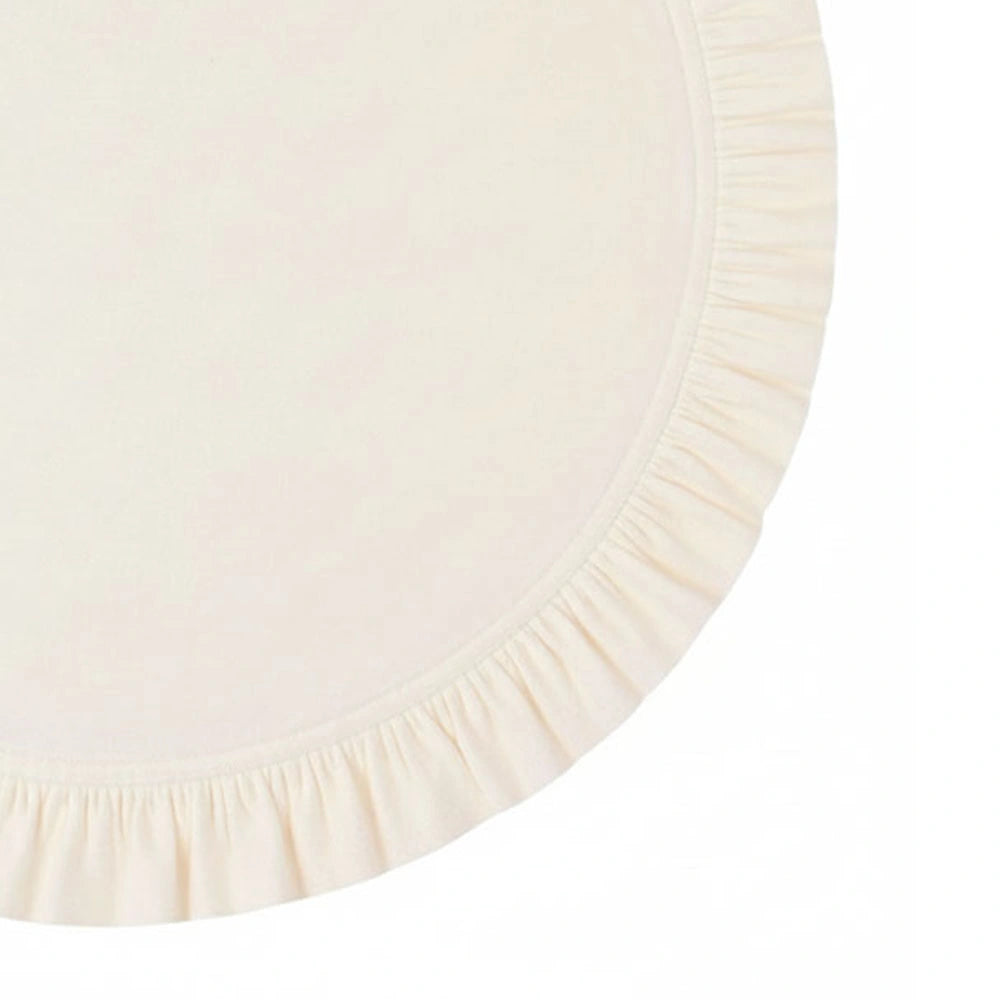 Beige cotton round placemat with ruffled border for table décor