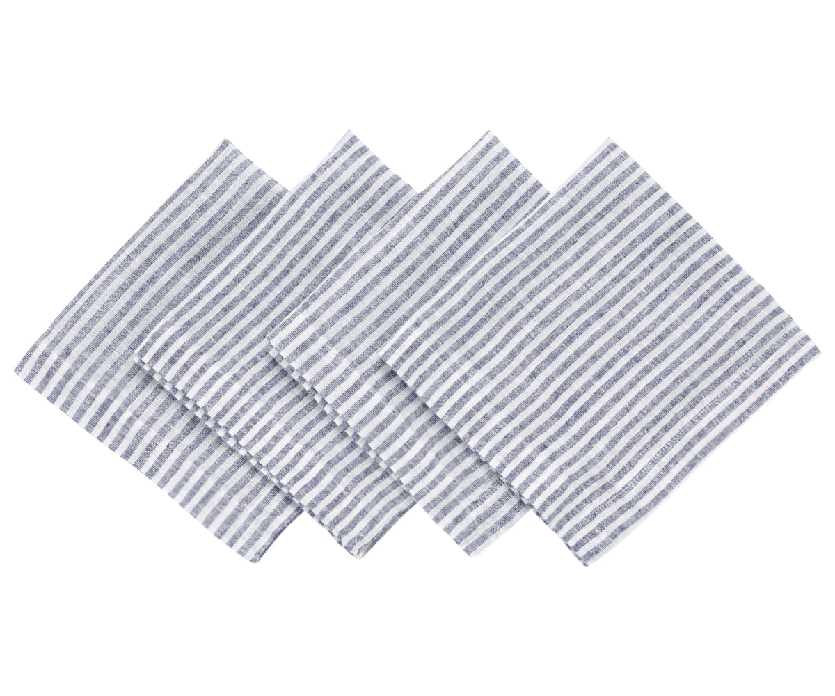 Elegant navy blue linen napkin set from All Cotton and Linen for weddings, dinner parties, and formal events.