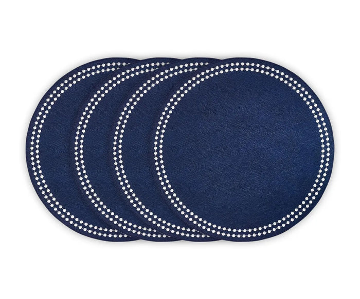 Navy blue embroidered cotton placemats set of 4 – round 17-inch table decor