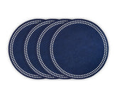 Navy blue embroidered cotton placemats set of 4 – round 17-inch table decor