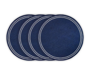 Navy blue embroidered cotton placemats set of 4 – round 17-inch table decor