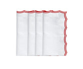 Close-up of scalloped edge red cotton dinner napkin embroidery