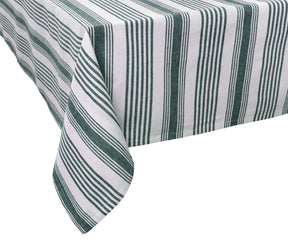 Green striped rectangular cotton tablecloth for indoor and outdoor dining tables