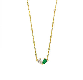 Lightweight toi et moi pendant necklace with pear-cut Zircon and Emerald stones