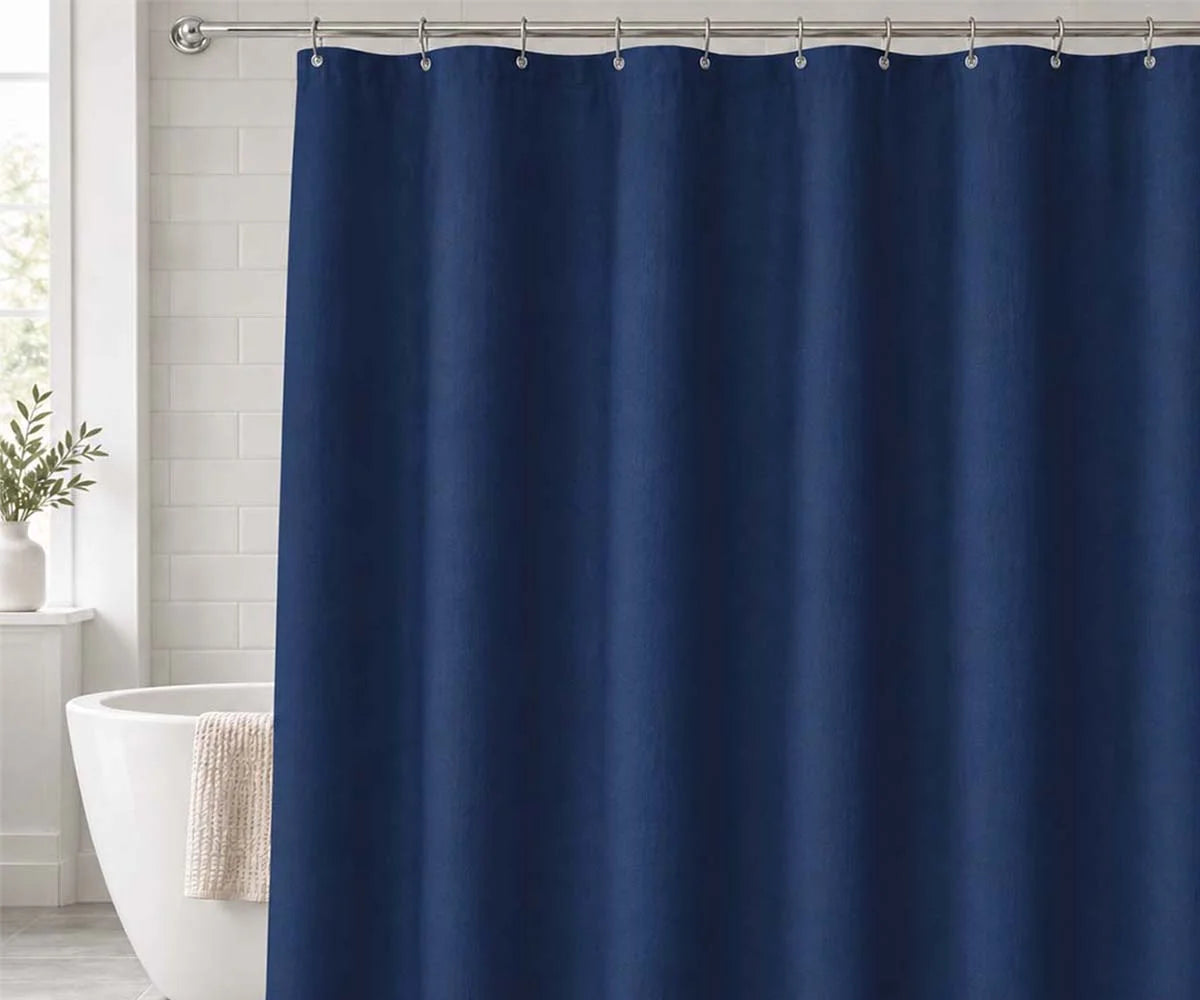 Navy blue cotton shower curtain for bathroom, 100% cotton fabric shower curtain for modern and coastal décor