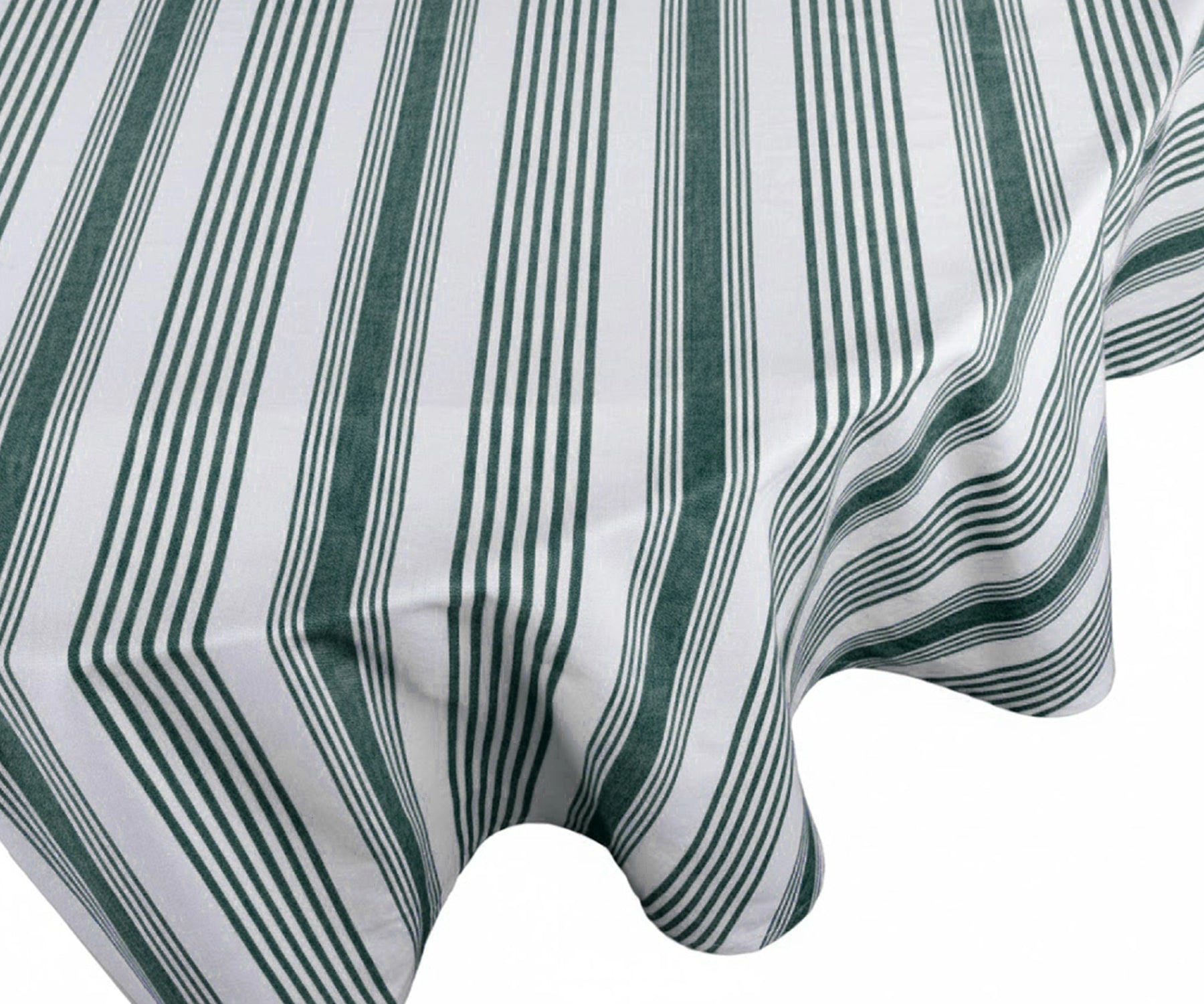 Fresh green and white striped tablecloth made from 100% natural cotton