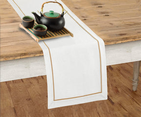 Timeless cotton table runner for weddings and gatherings.