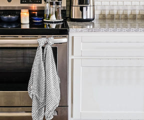 Classic striped linen towels for farmhouse and modern kitchens 