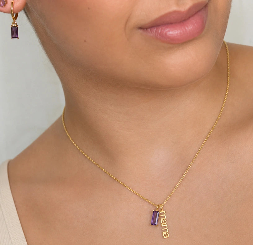 Dainty mama necklace with February birthstone charm meaningful amethyst jewelry gift for mothers