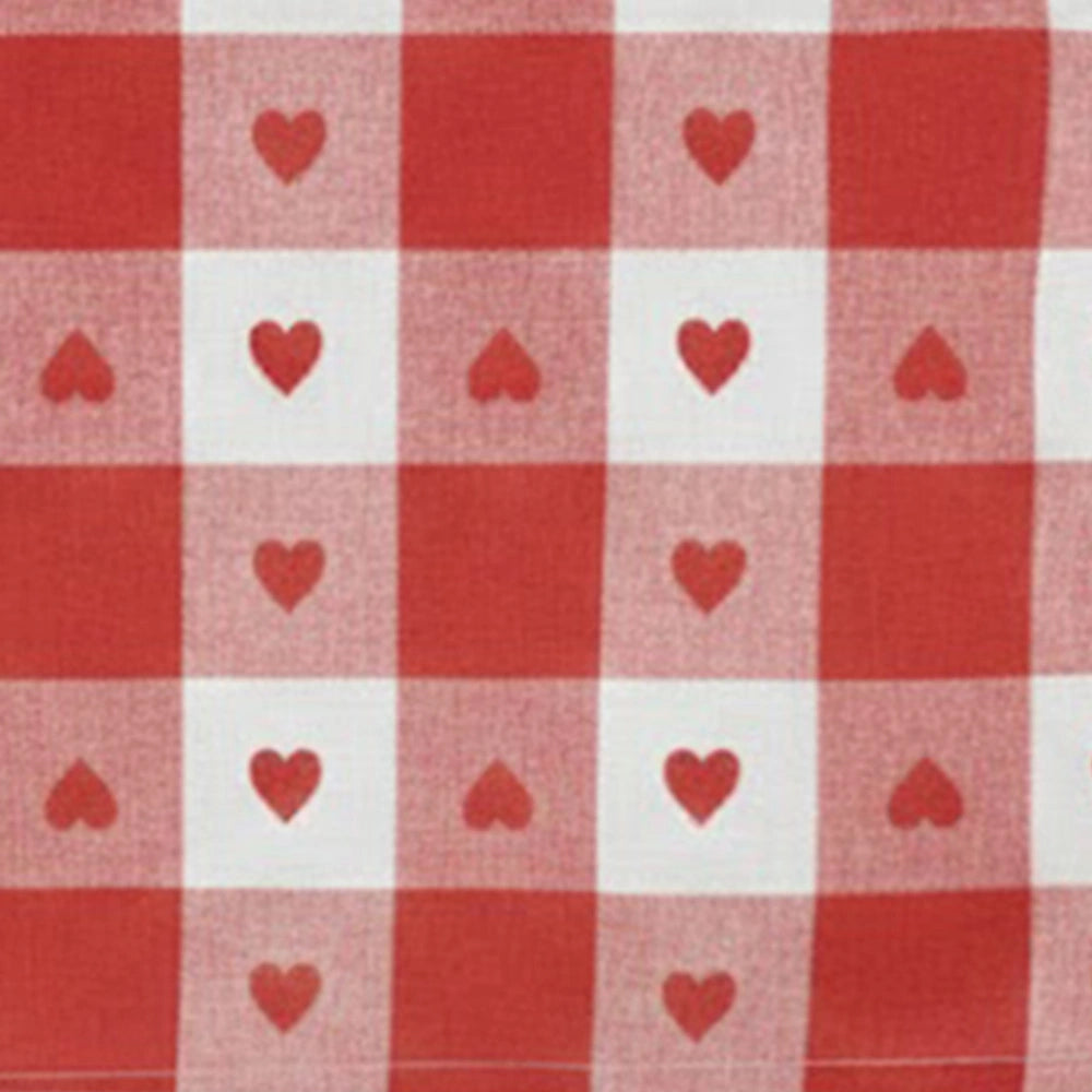 Heart print farmhouse tablecloth close up