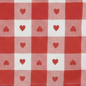 Heart print farmhouse tablecloth close up