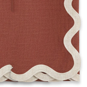 Natural European linen napkin with contrast scallop stitching