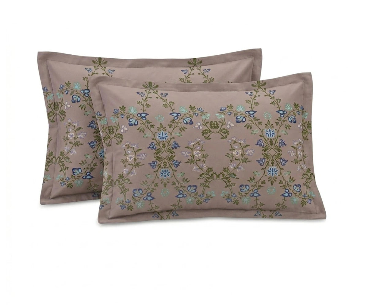 beige botanical linen pillowcovers breathable linen bedding, pillowcases farmhouse style