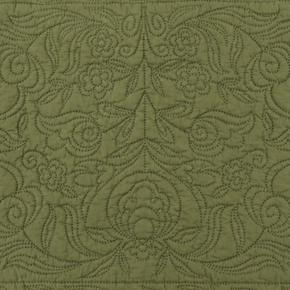 Green quilted placemat color swatch in premium quilt cotton with elegant floral quilting for rectangle table mats.