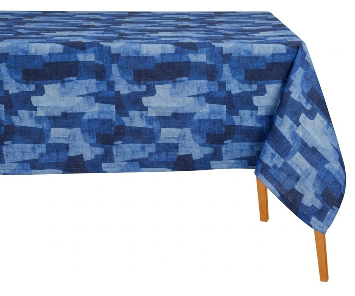 spring farmhouse linen tablecloth rectangle navy blue abstract pattern linen dining tablecloth for seasonal table decor